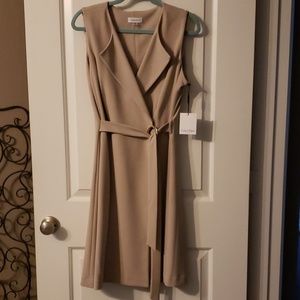 Calvin Klein Beige sleeveless wrap dress